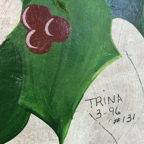 VTG Gourd Hand Painted Santa Holly Artist Signed Hand Crafted Artisan Christmas - Picture 4 of 8